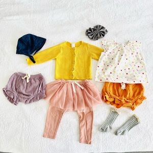 Bundle baby girl tutu leggings cardigan bonnet muslin bloomers Zara Jamie Kay